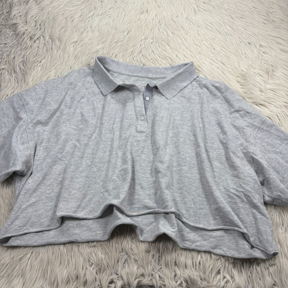 Aerie Women's XXL Gray Boxy Oversized Cropped Polo Shirt Blokecore Preppy Street